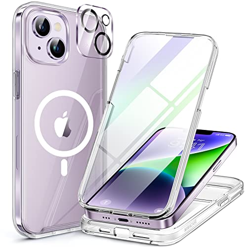 Image of Miracase Magnetic for iPhone 14 Case 6.1'', [Bubble Free] Full-Body Bumper Phone case with Built-in Full Glass Screen &Lens Protector,No Gap,Compatible with MagSafe,Drop Proof 14 Cover,Clear