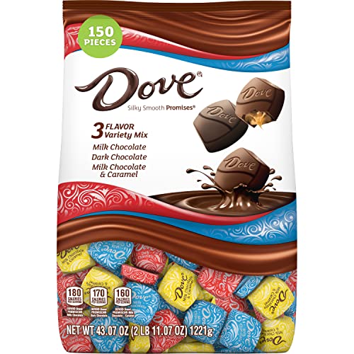 DOVE PROMISES Dark Chocolate, Milk Chocolate, Milk & Caramel Chocolates Variety Pack Chocolate Candy Assortment Individually Wrapped, 43.07 oz, 150 Piece Bag DOVE PROMISES Dark Chocolate, Milk Chocolate, Milk & Caramel Chocolates Variety Pack Chocolate Candy Assortment Individually Wrapped, 43.07 oz, 150 Piece Bag