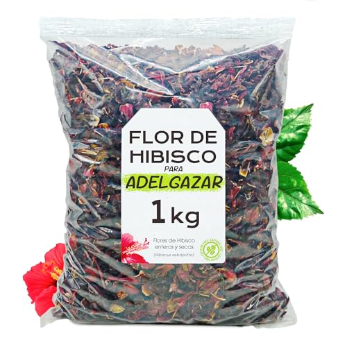Flor de Jamaica para Adelgazar 1kg - Te de Hibisco para Reducir Hinchazon de Barriga - Infusion Antioxidante y Natural para Bajar de Peso - Te Frio Detox para Aliviar Inflamacion