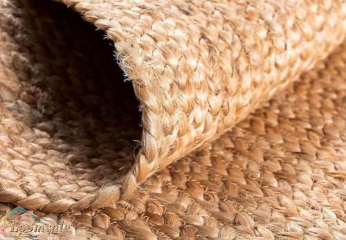 Image of Reversible Braided Jute Rug | Natural Handwoven Carpet for Living Room, Bedroom, Office & Guest Room | Eco-Friendly Durable Floor Mat & Home Decor Accent Size (40X60 CM Natural Jute)