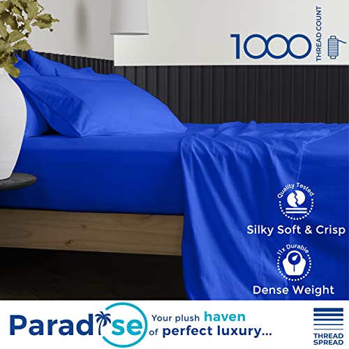 Luxury Sheets 1000 Thread Count - Egyptian Quality Cotton Quality Split King Size Sheet Set - Deep Pocket Fitted Bedding Sheets & Pillowcases -5Pc Breathable - Royal Blue Sheets For Boys & Girls #TOP1