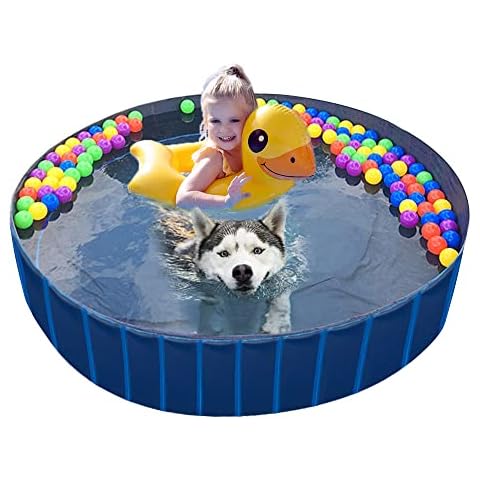 NACOCO Foldable Dog Pool Large Dog PVC Swimming Pool Cat Hard Plastic Water Pool Pet Outdoor Collapsible Swimming Pond in Summer for Dogs and Kids(Dark Blue, X-Large) Cover