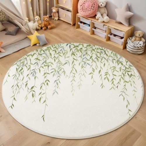 Tapis rond 80cm vert lavable en machine style aquarelle - 4