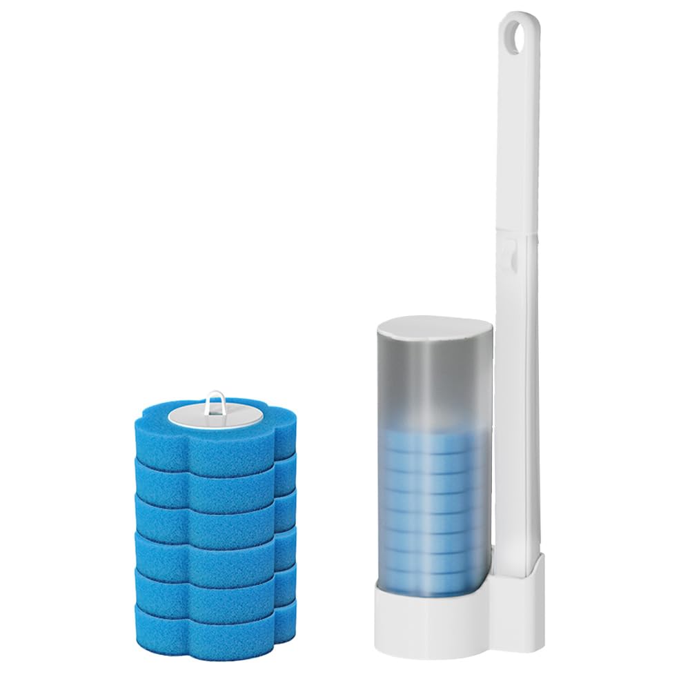 Disposable Toilet Brush, Toilet Brush Set Cleaning System with Holder, Toilet Cleaner Brush Toilet Wand Kit for Bathroom with 12 Toilet Wand Replacement Heads (White)