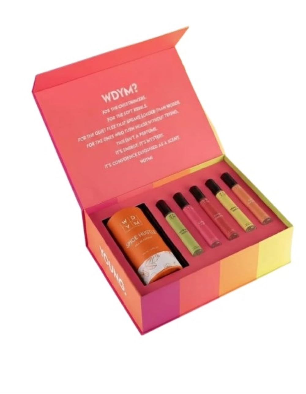 WDYM What Do You Mean Perfume Gift Box | Spice Hustle 100ML | Slay Queen, Splash Mood, Sugar Rush, Boho Pop & Glow Up Each 10ML | Luxury Eau De Parfum Collection | Signature Fragrance Gift | 150 ML-image-12