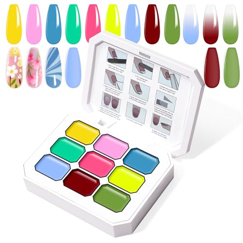 Gradient Painting Gel, 9 Colors Ombre Gel Nail Polish Bright Rainbow
