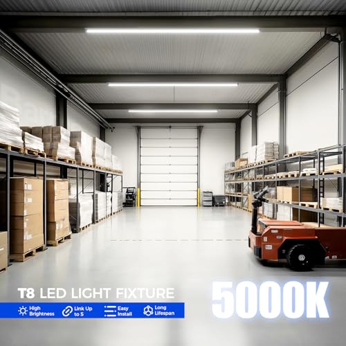 Image of Barrina LED Shop Lights, 5FT, 50W, 6500LM, 5000K, Clear Cover T8 V-Shape Light Fixture, Linkable Shop Lights for Garage, Workshop, Warehouse, Basement, ETL Listed, 6 Packs