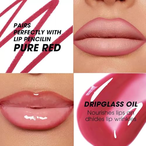 Image of Pink Lip Liner Lip Gloss Set for Women, Waterproof Lip Kit with Lip Oil Lip Liner Pencil, Hydrating Long-Lasting Lipgloss Lip Pencil, High Pigment Non-Sticky lip liner Stain Lipliner (09# Pink)