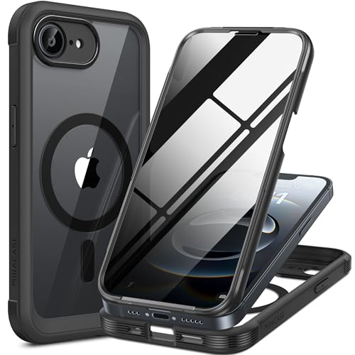 Miracase iPhone 17E / 16E ケース 覗き見防止 MagSafe対応 あいふおん17E / 16E スマホケース 2025 9H強化ガラス 6.1インチ フルカバー 360°全身保護 ワイヤレス充電対応 黒