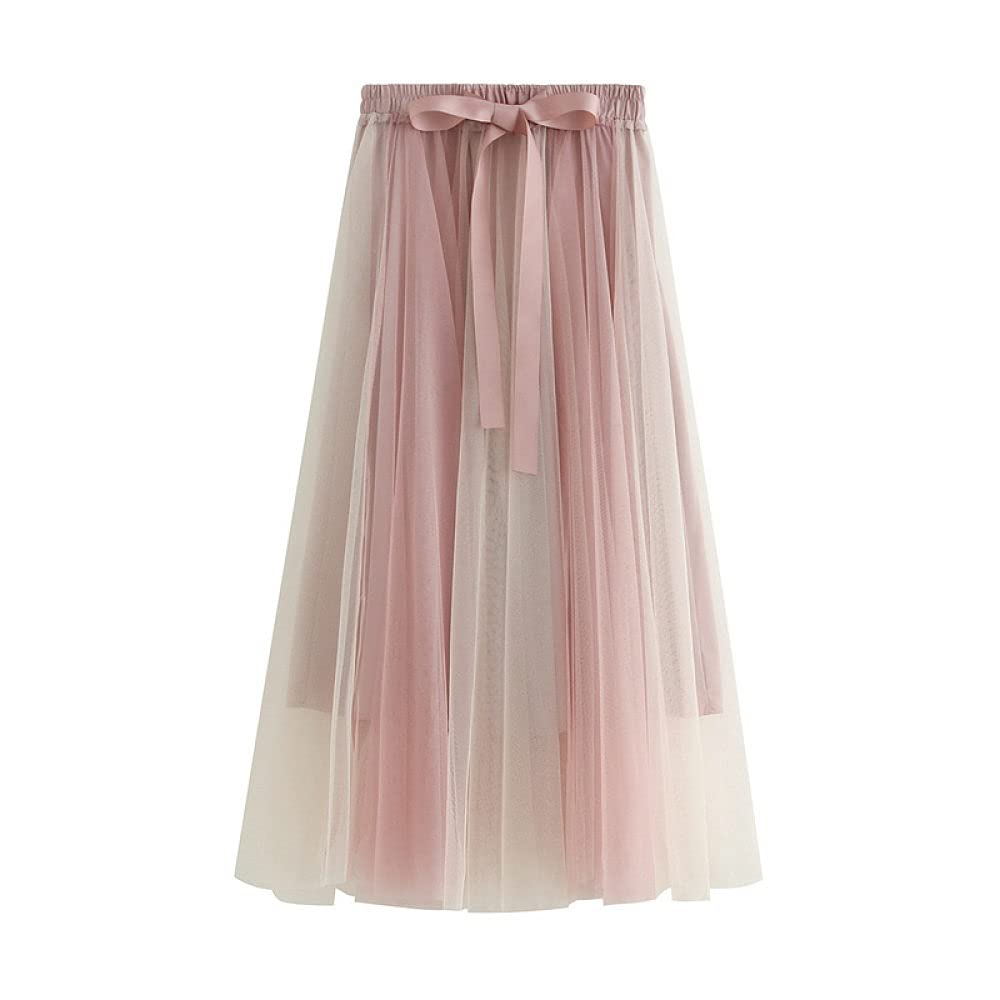 Röcke,Damen Maxirock Rosa Beige Elastisch Hohe Taille Spleißen Schnürung Plissee Tüll Skir A-Linie Schaukel Geraffte Lagenmode Lange Röcke Für Mädchen Damen,L