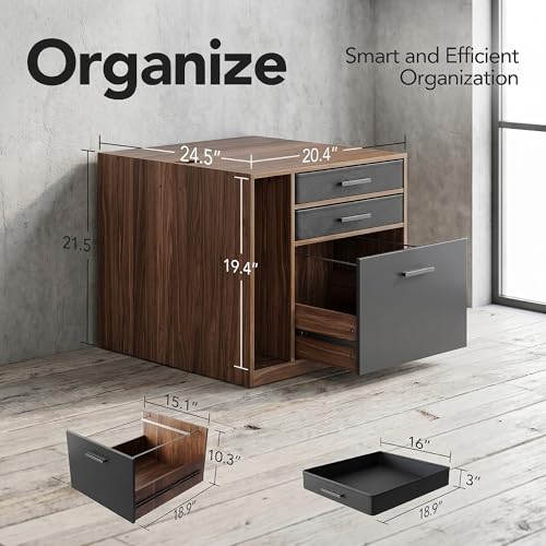 Image of ErGear Electric Standing Desk with 5 Solid Wood Drawers, 63 x 24 Inches Whole Piece Desktop, with Desktop Riser Stand, Compatible with C-Clamp Monitor Arms, Modern Office Desk, Dark Walnut