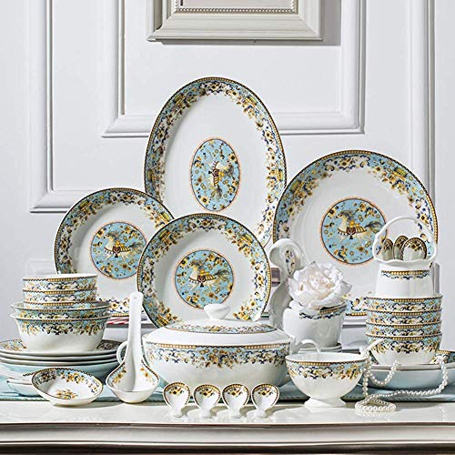 H3TF5J - Juego de vajilla de porcelana de hueso, 58 piezas de vajilla de cerámica, juego de porcelana estampada, vajilla de porcelana para restaurante en casa