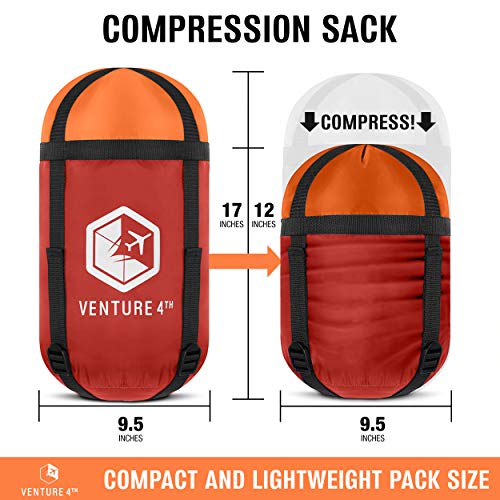 Venture 4Th Summer Sleeping Bag, Single, Regular Size - Lightweight, Comfortable, Water Resistant Backpacking Sleeping Bag For Adults & Kids - Ideal For Hiking, Camping & Outdoor - Orange/Black #TOP1