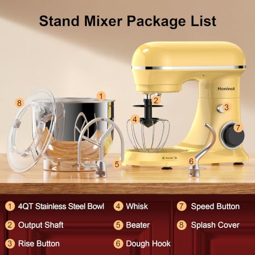 Image of Honinst 4QT Electric Stand Mixer, 10-Speed Tilt-Head Compact Kitchen Mixer