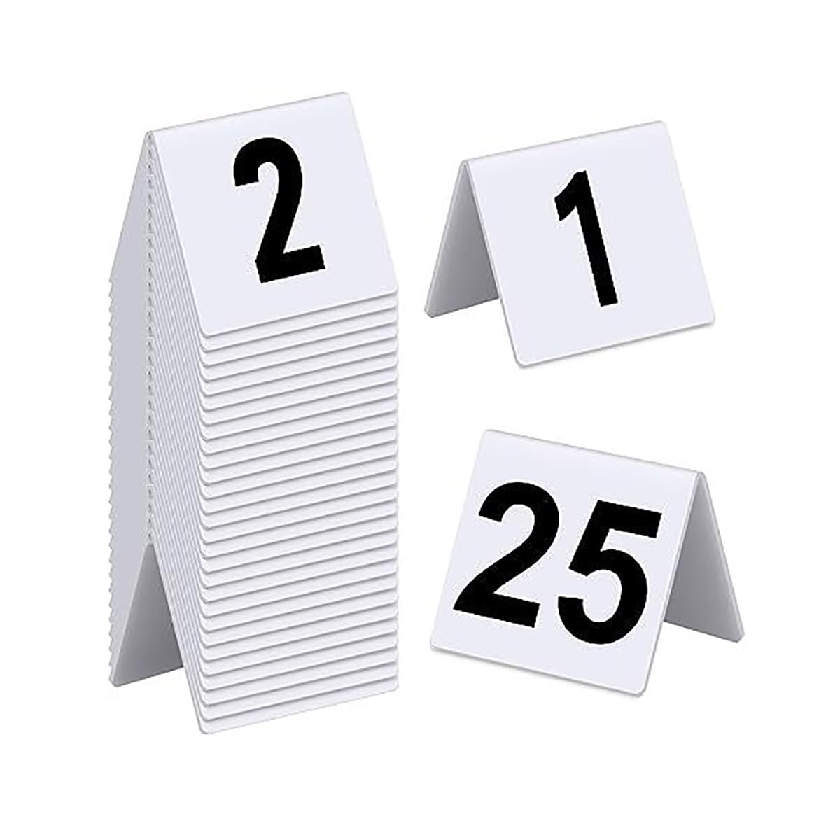MYUYEE Place Cards,Table Numbers Acrylic Digital 1-25/50, Classic White Black Tabletop Signs 63X55Mm, Stackable Place Cards Digital Restaurant Number Plate, Flexible Weddin(Wit-1 50)