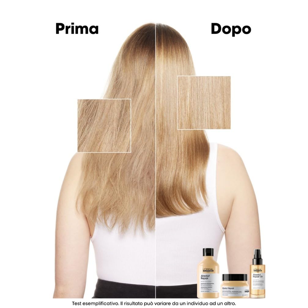 L'Oréal Professionnel Paris Kit Shampoo + Ricarica Professionale per Capelli Secchi e Danneggiati, Formula Ristrutturante, Meno Danni, Absolut Repair, 300ml + 500ml