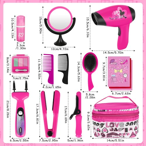 deAO Friseur- und Schminktaschen-Beauty-Set für Mädchen, Styling, Make-up-Accessoires, Spielset, inkl. Flechtmaschine und Haartrockner