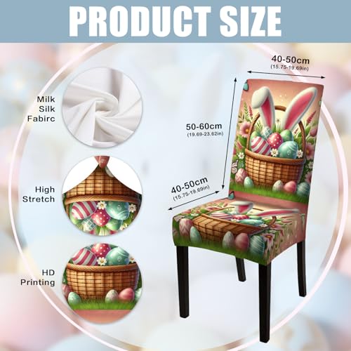 Image of Nuxovilar 4PCS Basket Bunny Design Milk Silk Stretchy Chair Covers | Stretch Slipcover Cute Protector Bunny Wrap Seat Guard Dining Room Family Brunch Kitchen Room (Basket Bunny)
