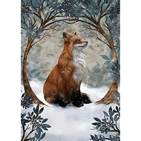 Pickako Winter Scene The Red Fox Sits Between The Trees Garden Yard Flag 12 x 18 Inch, Double Sided Outdoor Decorative Welcome Flags Banners for Home House Lawn Patio Cover