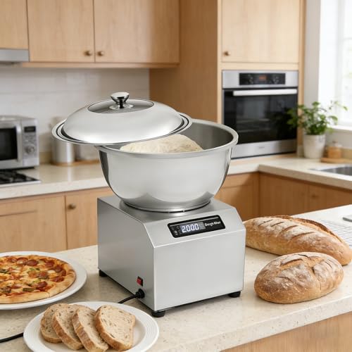HCAUYNN Máquina de amasadora Comercial 8KG/17.6LBS, Máquina eléctrica para Masa 1800W con Temporizador y cámara de fermentación calefaccionada, Doble rotación, para Pizza y Pan 5kg(11lbs)