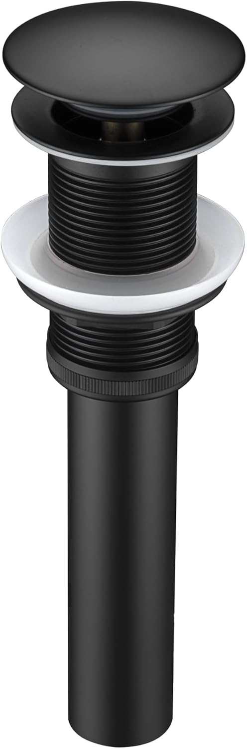 Luxier Brass Bathroom Sink Pop-Up Drain Stopper for Vessel and Vanity Sinks Without Overflow in Matte Black, DS01-TM