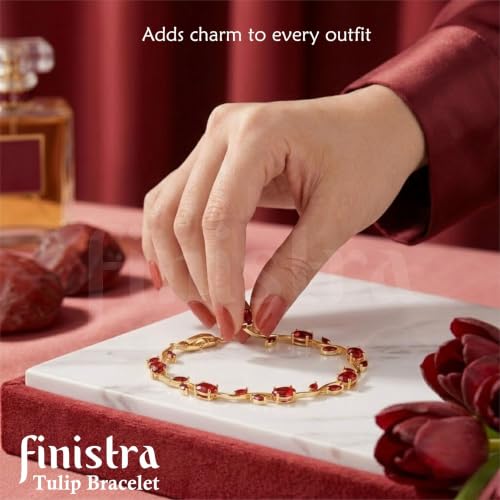 Image of finistra Tulip Bracelet for Women Stylish | Gold Plated Crystal Floral Jewellery | Adjustable Chain for Women & Girls Stylish | Elegant Tulip Bracelet for Women, Party & Daily Wear Accessory