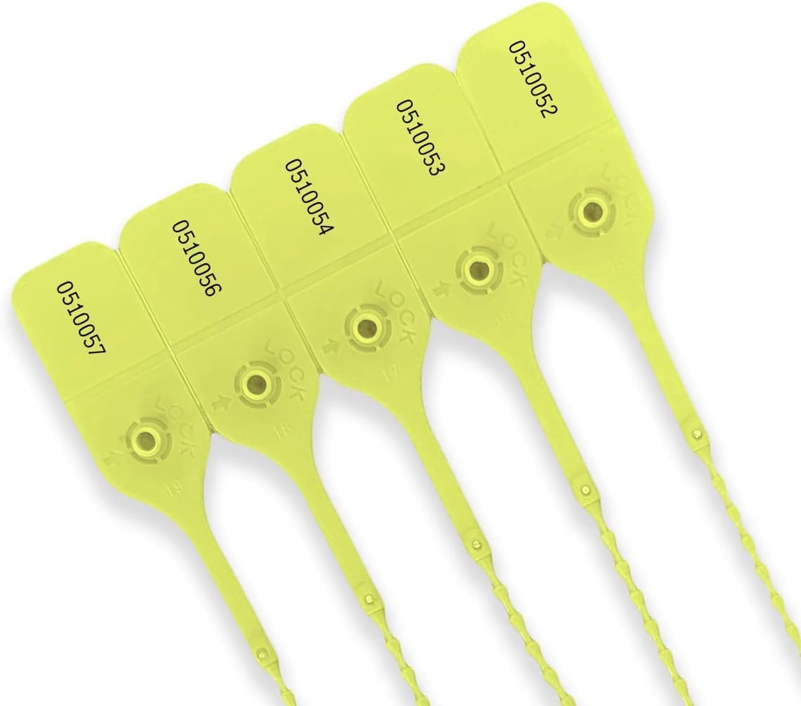 100 X Yellow Security Tags Numbered Pull Ties Secure Anti-Tamper Seals