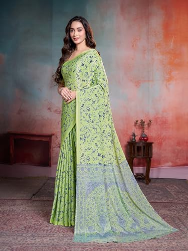 Image of Garden Vareli Floral Print Crepe Saree With Unstitched Blouse Piece