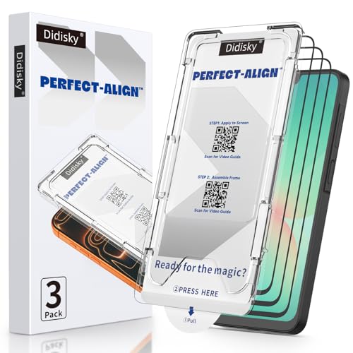 Didisky [Dust-Free Installation for Samsung Galaxy A26 5G Screen Protector 3 Pack Auto-Alignment Box for Zero Bubbles [Seamless Black Edge] Full Coverage Tempered Glass 9H Hardness Case Friendly