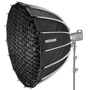 NEEWER 47.2inch/120cm Parabolic Softbox Quick Set up Quick Folding, with Diffusers/Honeycomb Grid/Bag, Compatible with Aputure 120d Light Dome Godox sl60w NEEWER RGB CB60 and Other Bowens Mount Lights