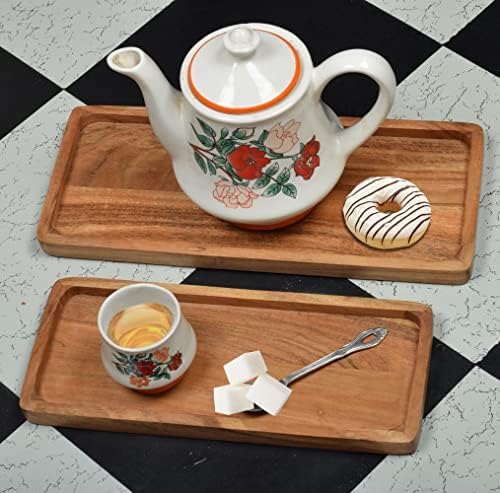 Samhita Acacia Wood Rectangular Wooden Platters for Food Holder/BBQ/Party Buffet Gift for Friend, Family (Set of 2)