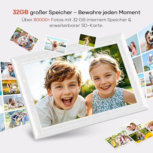 Frameo WLAN Digitaler Bilderrahmen 10,1 Zoll, HD 1280 * 800 IPS Touchscreen Elektronischer FotoRahmen mit 32GB Speicher, Auto Drehung… – Ansicht 3
