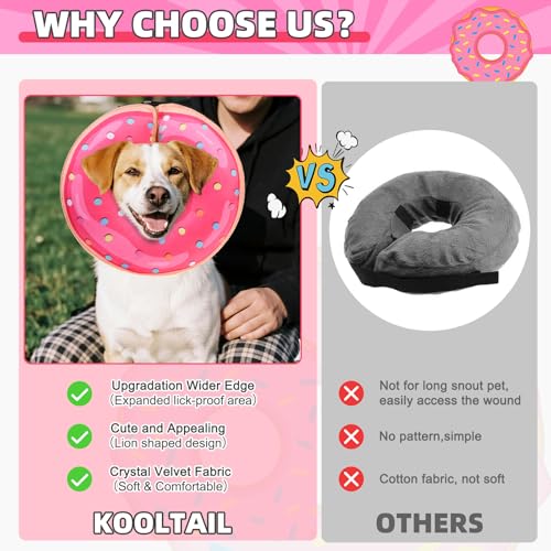 Image of KOOLTAIL Inflatable Dog Cone Collar, Soft Donut E Collar for Dogs After Surgery to Stop Licking Enhanced Alternative, Blow Up Pet Neck Pillow Recovery Adjustable Cone for Dog Cat, Upgrade Size,Donut L