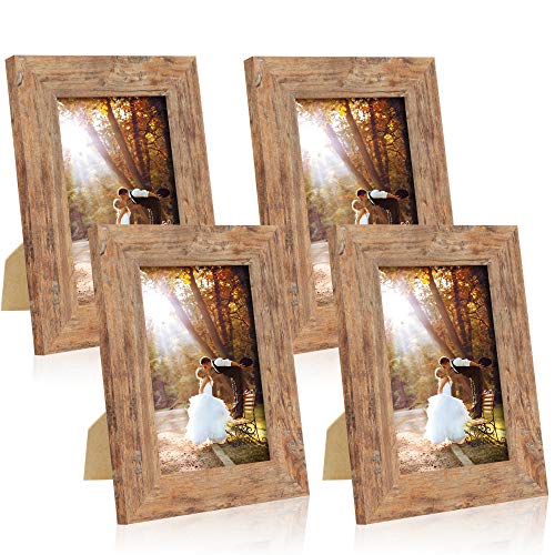 Irahmen 4 Pack 5X7 Picture Frame Rustic Brown Set With High Definition Glass 5 X 7 Photo Frames For Desktop Display And Wall Mounting. cover