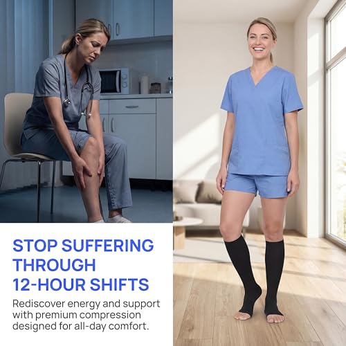 Image of MGANG Plus Size Knee High Compression Socks for Varicose Veins | Graduated Compression, Extra Wide Calf, Circulation, DVT, Swelling, Nurses, Pregnancy, Standing, Office, Flight, Travel