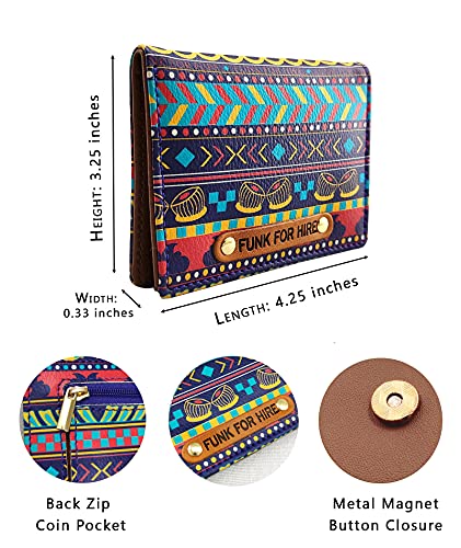 Image of Funk For Hire Unisex Multicolor PU Leather Card Holder Wallet with Coin Pouch, 6 Card Slots, Cash Compartment - Compact Bifold Faux Leather Mini Wallet Organizer