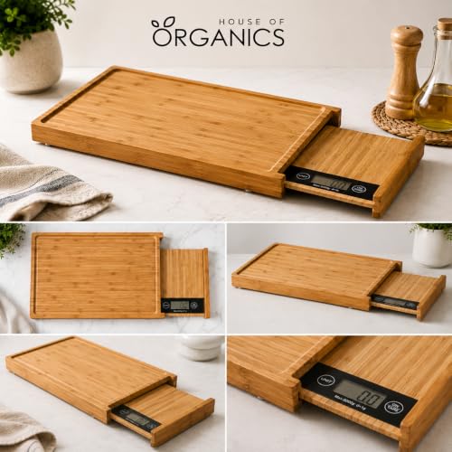 Tabla de cortar rectangular de bambú con balanza integrada miniatura 7