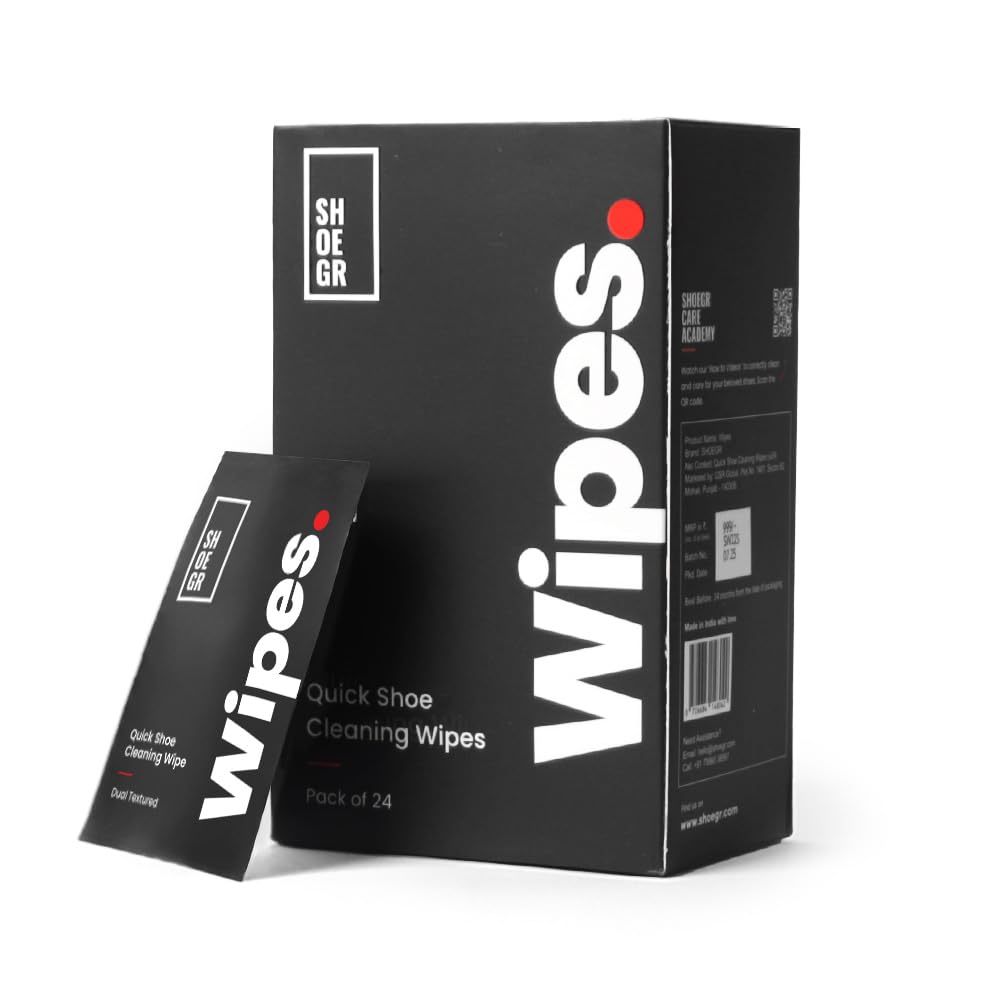 SHOEGR Instant Sneaker Cleaning Wipes | Dual Textured Shoe wet wipes For Tough Stain | Superior Shoe Cleaner Wipes for Sneakers, Nubuck, Canvas, Suede, Boots, Knit, Sports, Multi-Material (Pack of 30)