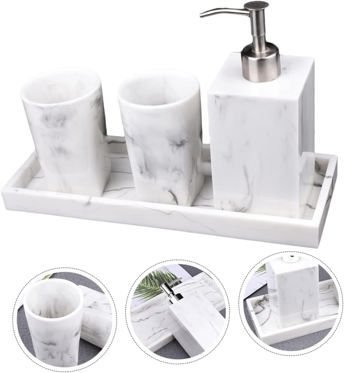 Cabilock Bathroom Soap Dispenser Set Marble Wash Set Tray Cups Modern Design for Home Hotel Restaurant