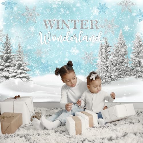 Mocsicka Blue Winter Wonderland Backdrop Boy Birthday Background Blue Silver Snowflakes Winter Party Cake Table Decoration Banner Photo Booth Props (7x5ft) by Mocsicka - Image 5