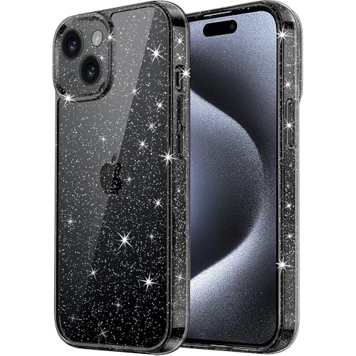 Anfire Custodia per iPhone 15, con glitter, Bling Glitter, in TPU Silicone, Slim Case per ragazze, Protezione della fotocamera, Antiurto, Trasparente, Cover Protettiva per iPhone 15, Trasparente