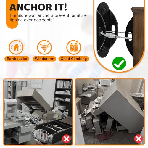 Sangles de sécurité et ancrages de meubles anti-basculement pour bibliothèque et commode