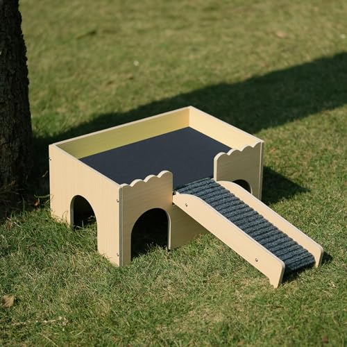 Mehrstöckiges Meerschweinchen Versteck mit Treppe und Matten – Extra Groß Meerschweinchen Schloss Abnehmbare Verstecke für Hamster, Kaninchen & Chinchillas，Abnehmbares Haus (Grau)