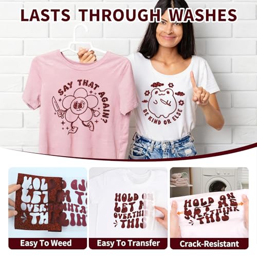 Image of VINYL FROG Maroon Glitter HTV Vinyl Roll 10 inch x8ft Shimmer Iron on Vinyl | Wine Red Glitter Heat Transfer Vinyl for T Shirts Heat Press Vinyl for All Cutting Machine, Easy to Cut & Peel Off & Transfer