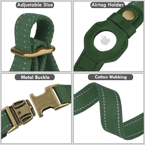 Reflective Leather Dog Collar with AirTag Holder - Soft Apple Airtag Dog Collar with Metal Buckle - Safety Cotton Pet Collars for Dogs Small Large Dogs Puppy (Hunter Green, M, 14"-18") by BUDKAS - Used condition - Image 9