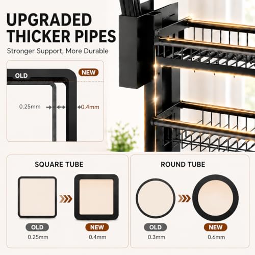 Image of COMFYHOME Over Sink Dish Drying Rack for Kitchen- 2-Tier Carbon Steel Kitchen Organizer with Utensil Holder & Cutting Board Slot - Expandable Length 23.6 inch-39.3 inch(Black)