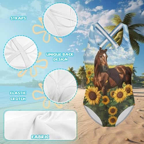 Image of Girls One Piece Cat Swimsuits Quick Dry Cartoon Beach Bathing Suit Crossback Swimwear for Kids 5-14 Years