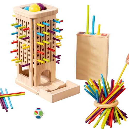 Ziuuihu 木製バランスゲーム テーブルゲーム 立体パズル 積み木 ドミノ 子供から大人まで楽しめる玩具 三合一抽出棒ゲーム ピサの斜塔型知育玩具 親子知育早期教育 (3-in-1引き棒)