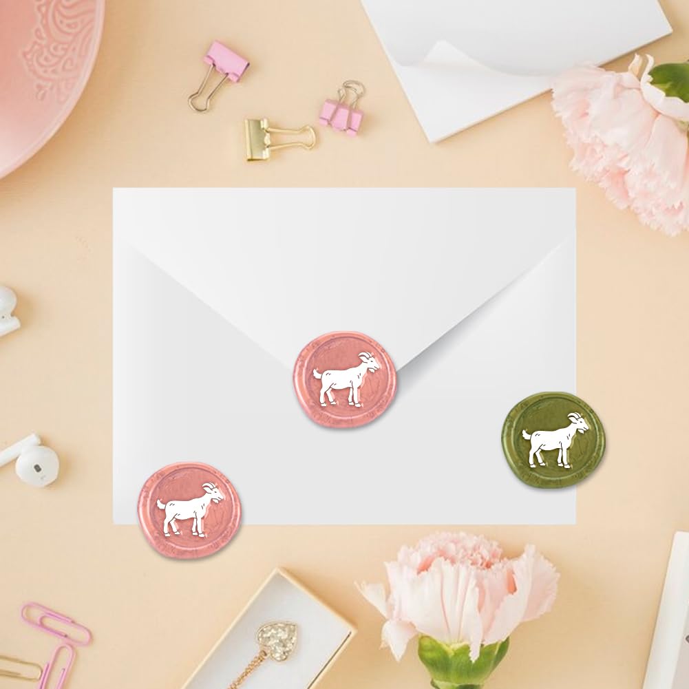 DELORIGIN Goat Wax Seal Stamp 1" Animal Vintage Sealing Stamps Removable Brass Head Seal Stamp with Wooden Handle for Envelope Greeting Card Wedding Invitations Wine Package Gift Wrapping - Image 3