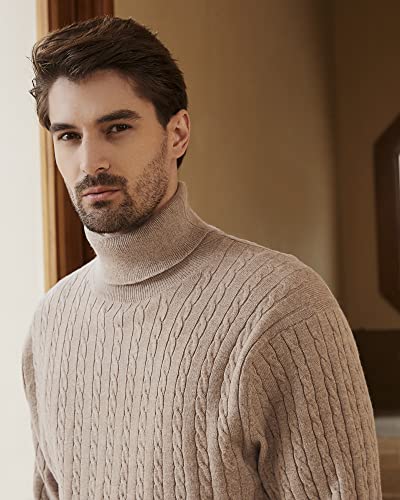 Kallspin Men's Turtle Neck Pullover Wool Blend Lightweight Cable-Knit Pullover Sweater4